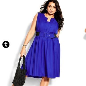 City Chic Royal Blue Belted Midi Dress